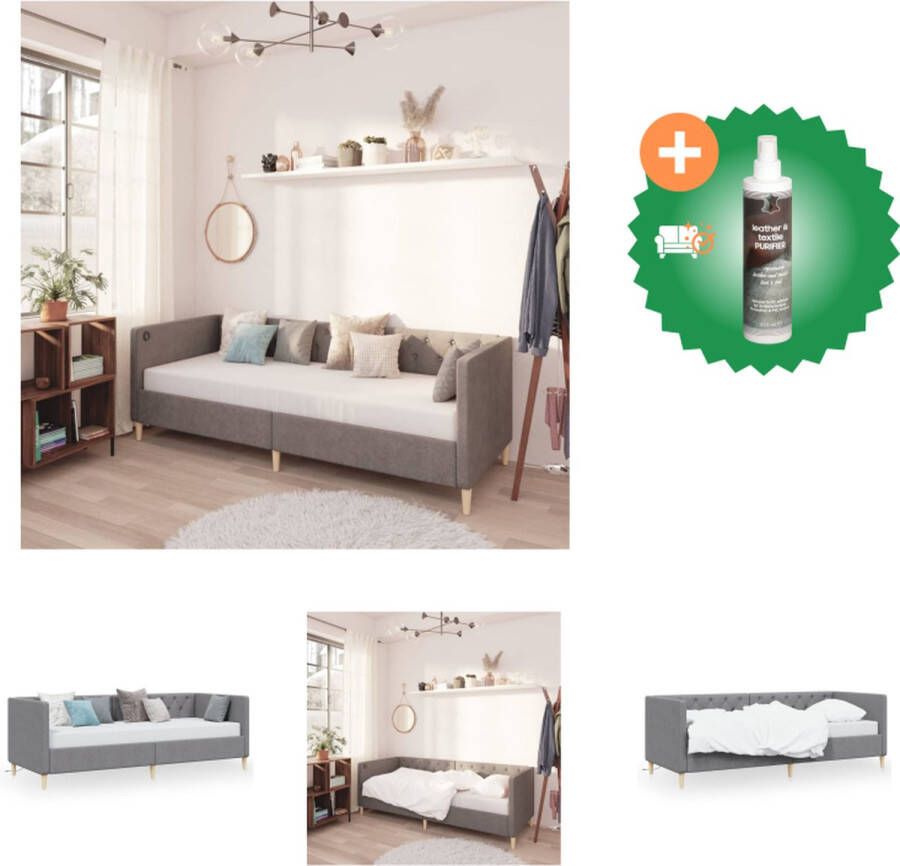 VidaXL Bedbank Multifunctioneel Lichtgrijs 212 x 97 x 62 cm Met 2 USB-uitgangen Bed Inclusief Reiniger