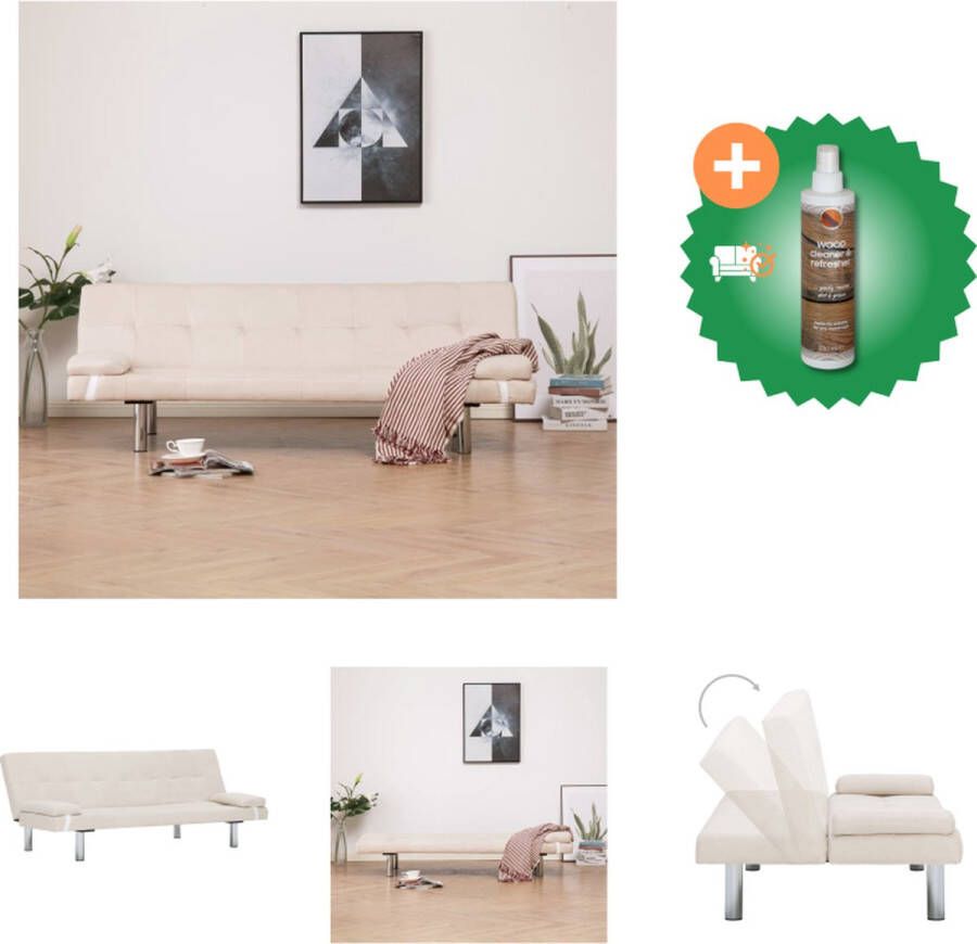 VidaXL Bedbank Sleeper Houten Frame Crème 168 x 77 x 64 cm Verstelbaar Bank Inclusief Houtreiniger en verfrisser