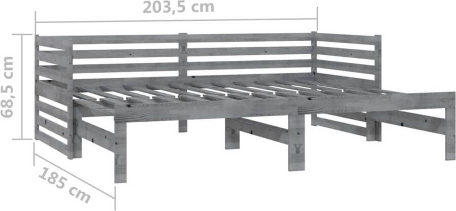 VidaXL -Bedbank-uitschuifbaar-massief-grenenhout-grijs-2x(90x200)-cm - Foto 3