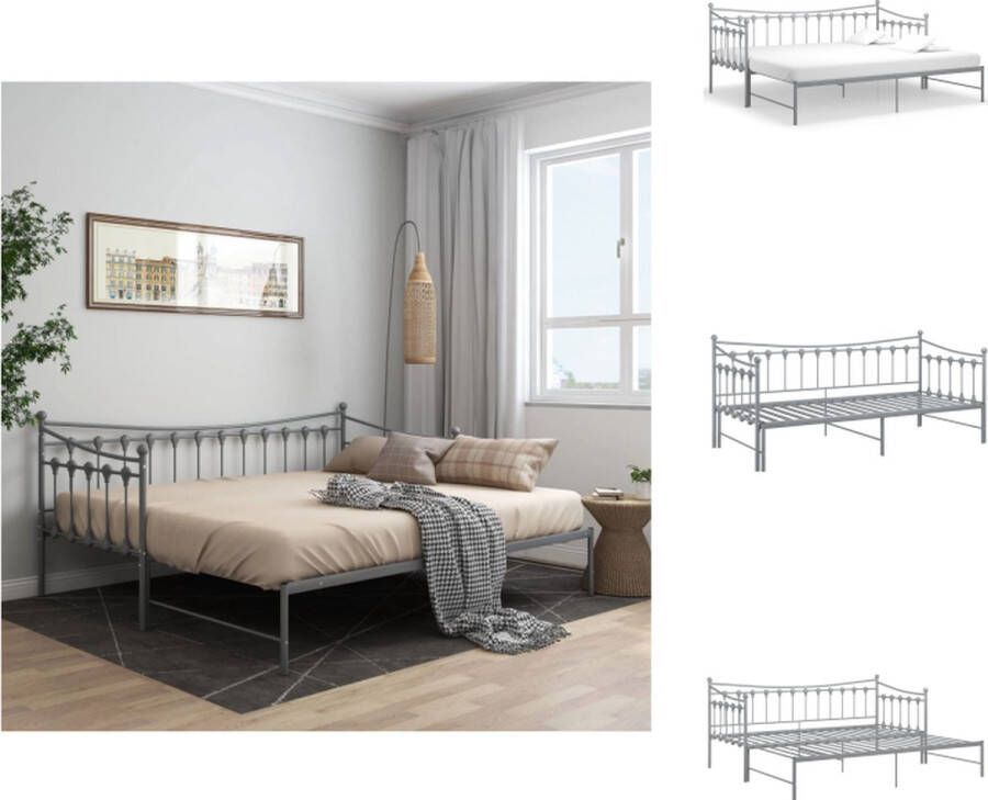 VidaXL Bedbank Zijplank Metalen constructie Grijs 206 x 184.5 x 91.5 cm 90 x 200 cm Montage vereist Bed