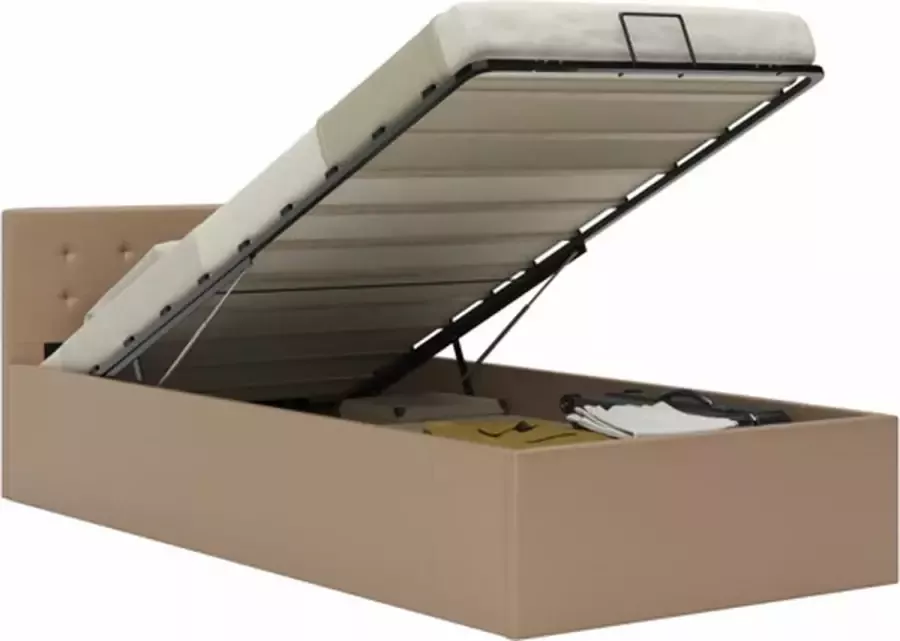 VidaXL -Bedfram-met-opslag-hydraulisch-kunstleer-cappuccino-100x200-cm