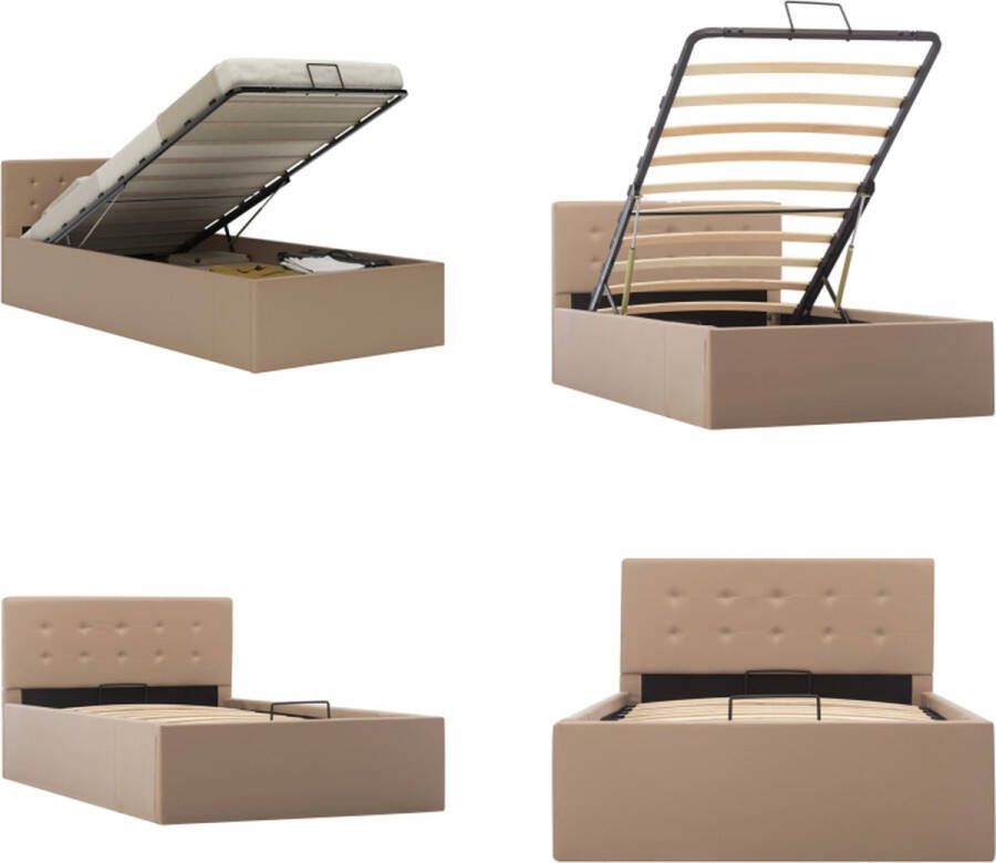 VidaXL Bedfram met opslag hydraulisch kunstleer cappuccino 100x200 cm Bedframe Bedframes Bed Bedden