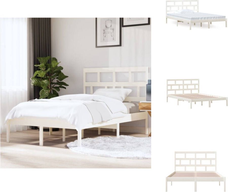 VidaXL Bedframe Bedframes Bed Bedbodem Bedframe massief grenenhout wit 140x200 cm - Foto 2
