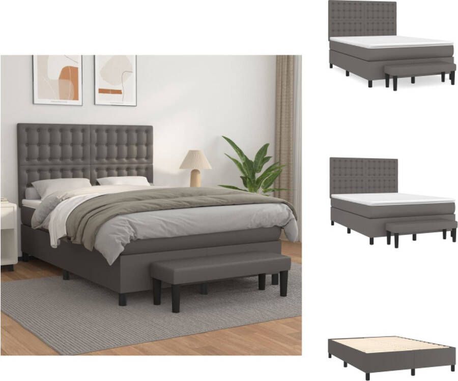 VidaXL Boxspring Boxsprings Pocketveringbed Bed Boxspring met matras kunstleer grijs 140x190 cm - Foto 3