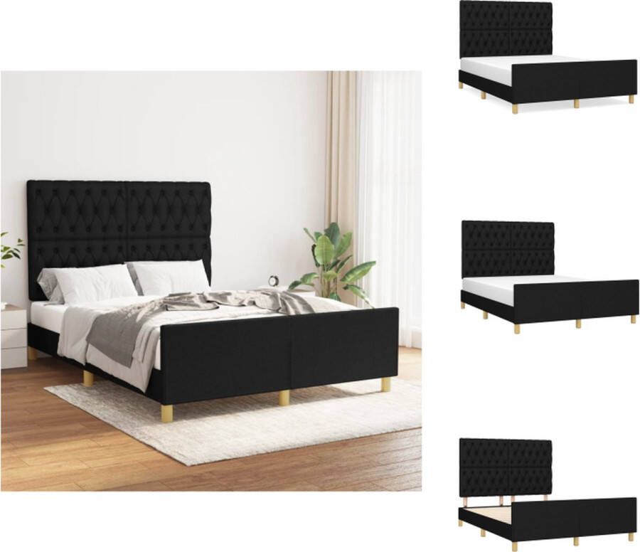 VidaXL Bedframe Zwart Stoffen Hoofdbord Verstelbaar en Duurzaam Ondersteund met Stevige Poten Geschikt voor 140 x 190 cm Matras 193 x 146 x 118 128 cm (L x B x H) Bed - Foto 4