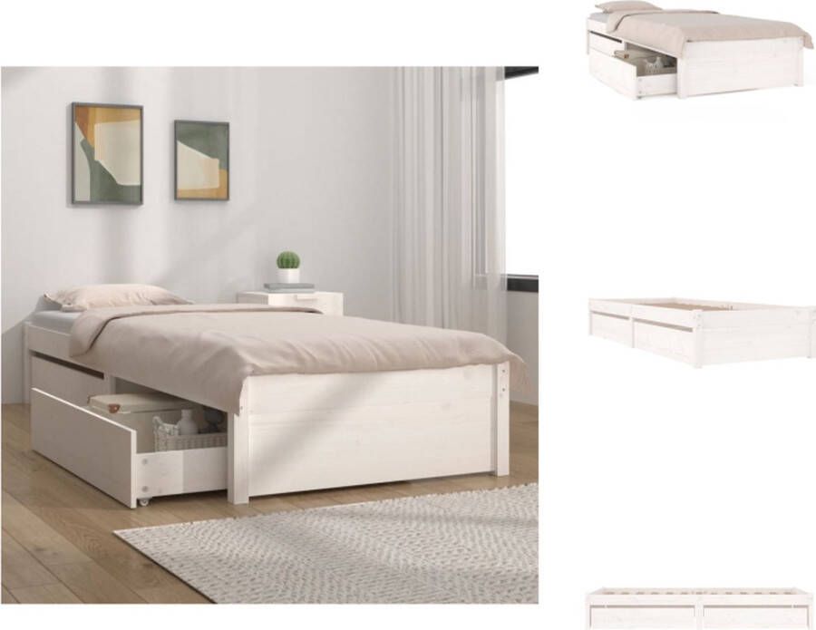 VidaXL Bedframe Grenenhout Praktische en Decoratieve Opbergfunctie Afmetingen- 195.5x95.5x51cm Kleur- Wit Geschikt voor 90x190cm Matras Montage vereist Bed - Foto 4