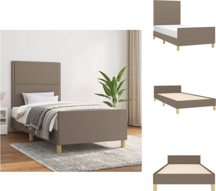 VidaXL Bedframe 203 x 103 x 118 128 cm Verstelbaar Hoofdbord Multiplex Lattenbodem Taupe Stof Massief Larikshout Bed