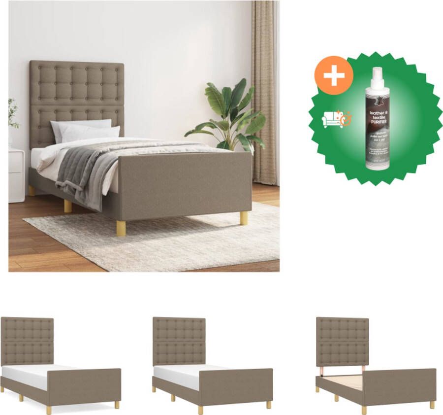 vidaXL Bedframe 203x93 cm Taupe Verstelbaar hoofdeind Stabiele poten Multiplex lattenbodem Comfortabele ondersteuning Bed Inclusief Reiniger