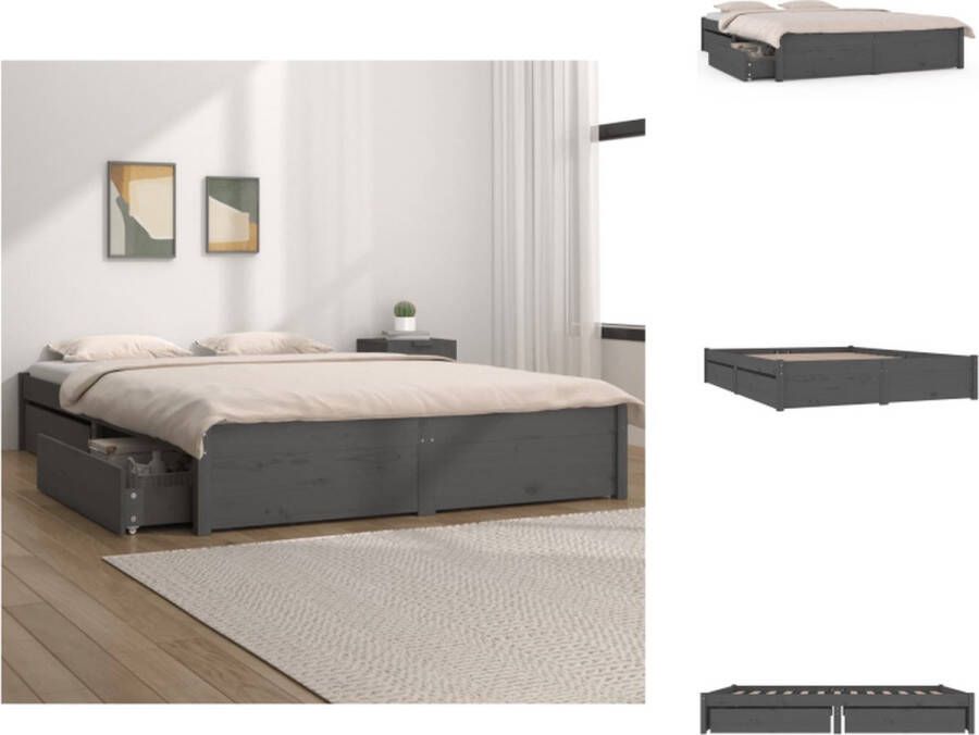 VidaXL Bedframe Bedframes Tweepersoonsbed Bed Bedframe met lades grijs 150x200 cm 5FT King Size - Foto 2