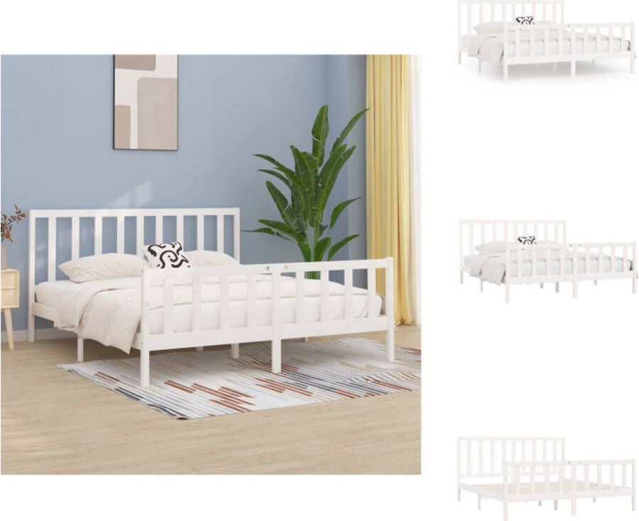 VidaXL Bedframe Hout Wit 205.5 x 205.5 x 31 cm Massief Grenenhout Multiplex Lattenbodem Bed - Foto 11