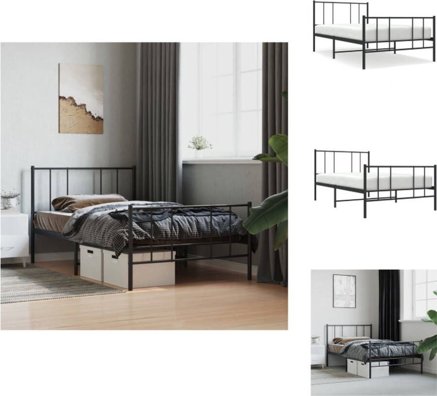 VidaXL Bedframe Bedframes Eenpersoonsbed Bed Bedframe met hoofd- en voeteneinde metaal zwart 107x203 cm - Foto 2