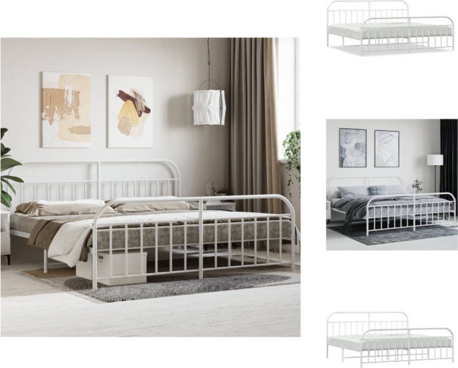 VidaXL Bedframe Bedframes Tweepersoonsbed Bed Bedframe met hoofd- en voeteneinde metaal wit 193x203 cm - Foto 2