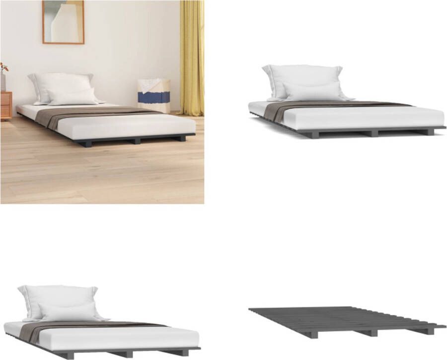 VidaXL Bedframe 75x190 cm massief grenenhout grijs Bedframe Bedframes Bed Bedbodem