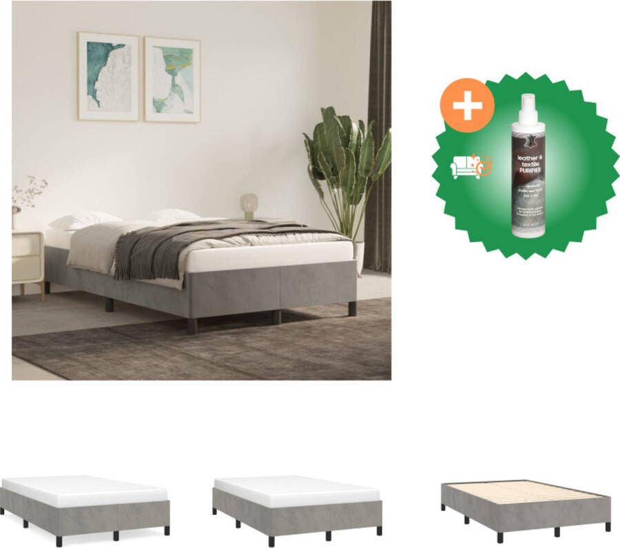 VidaXL Bedframe Afmetingen- 203 x 123 x 35 cm Kleur- Lichtgrijs Materiaal- Stof multiplex Ondersteunende poten Multiplex lattenbodem Bed Inclusief Reiniger