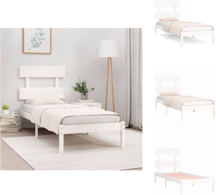 VidaXL Bedframe Bedframes Bed Bedbodem Bedframe zonder matras massief grenenhout wit 90x200 cm - Foto 6