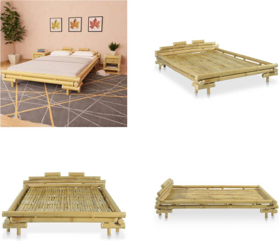 VidaXL Bedframe bamboe 140x200 cm Bamboebed Bamboebedden Bamboe Bed Bamboe Bedden