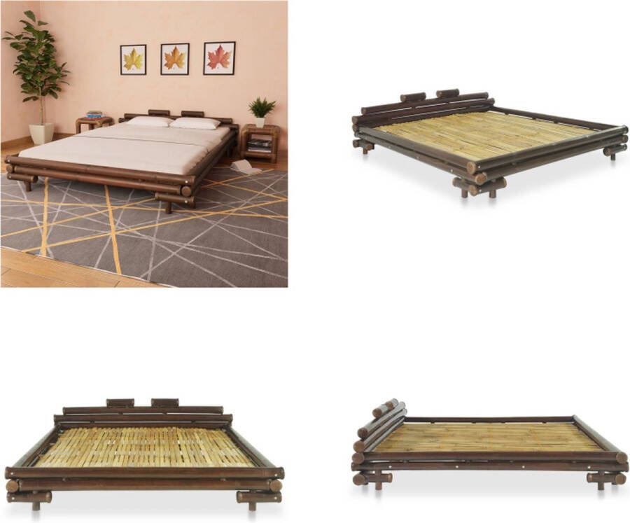 VidaXL Bedframe bamboe donkerbruin 160x200 cm Bamboebed Bamboebedden Bamboe Bed Bamboe Bedden - Foto 2