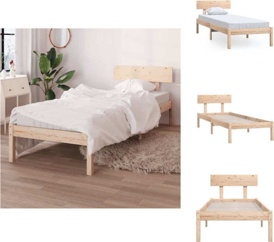 VidaXL Bedframe Basic 1-Persoons 90x200 cm Massief grenenhout Inclusief hoofdeinde Montage vereist Bed