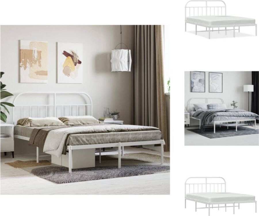 VidaXL Bedframe Bedframes Tweepersoonsbed Bed Bedframe met hoofdbord metaal wit 140x190 cm - Foto 2