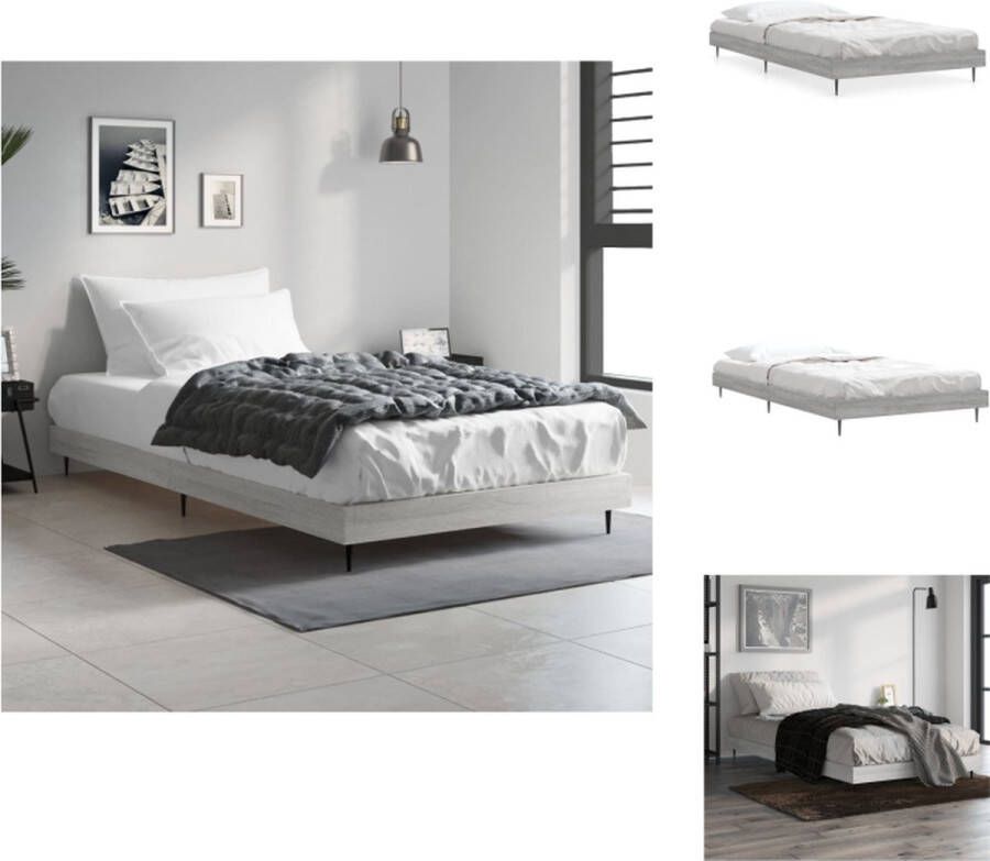 VidaXL Bedframe Basic Eenpersoons Grijs Sonoma Eiken 203 x 93 x 20 cm Duurzaam hout Metalen poten Multiplex lattenbodem Bed