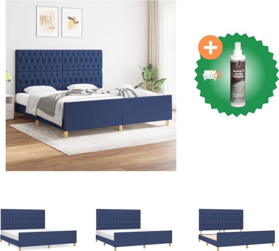 VidaXL Bedframe Blauw 203 x 186 x 118 128 cm Verstelbaar hoofdbord ondersteunende poten Multiplex lattenbodem Comfortabele ondersteuning Duurzaam materiaal Bed Inclusief Reiniger - Foto 2