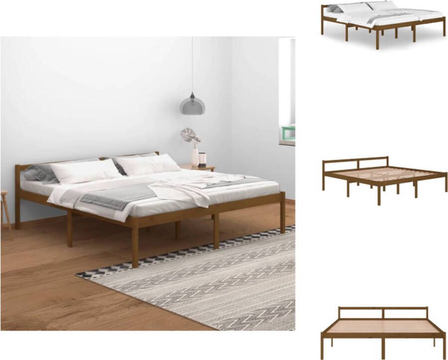VidaXL Bedframe Bedframes Seniorenbed Bed Seniorenbed massief grenenhout honingbruin 200x200 cm - Foto 2