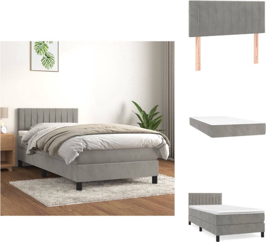 VidaXL Boxspringbed Zacht fluweel Praktisch hoofdbord Pocketvering matras Middelharde ondersteuning Huidvriendelijk topmatras Lichtgrijs 203x80x78 88cm 80x200x20cm 80x200x5cm Bed