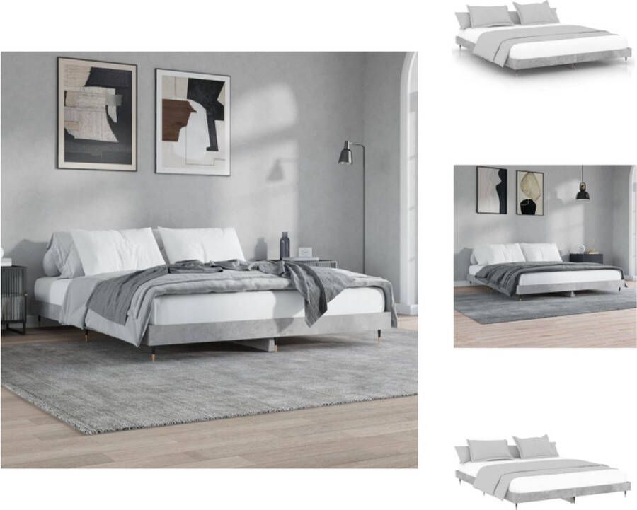 VidaXL Bedframe Betongrijs 160x200 cm Bewerkt hout Metalen poten Multiplex lattenbodem Montage vereist Bed