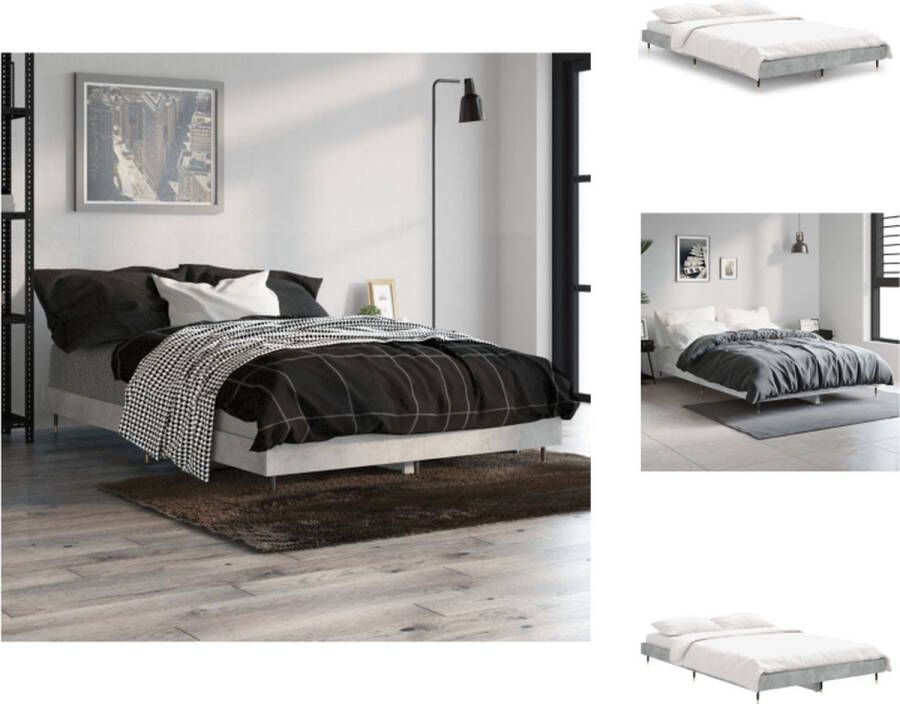 VidaXL Bedframe Betongrijs 193 x 123 x 20 cm (L x B x H) Duurzaam hout Metalen poten Multiplex lattenbodem Bed