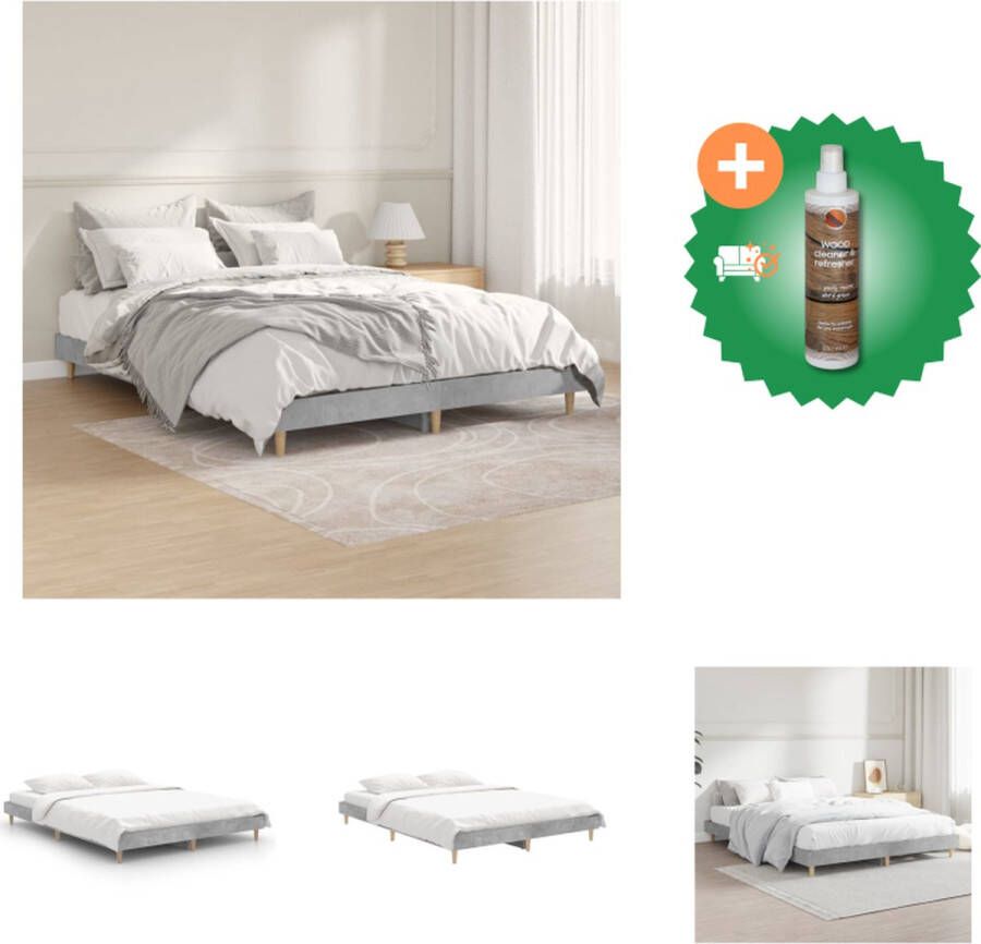 VidaXL Bedframe Betongrijs Multiplex Lattenbodem 193 x 143 cm Duurzaam Materiaal Bed Inclusief Houtreiniger en verfrisser