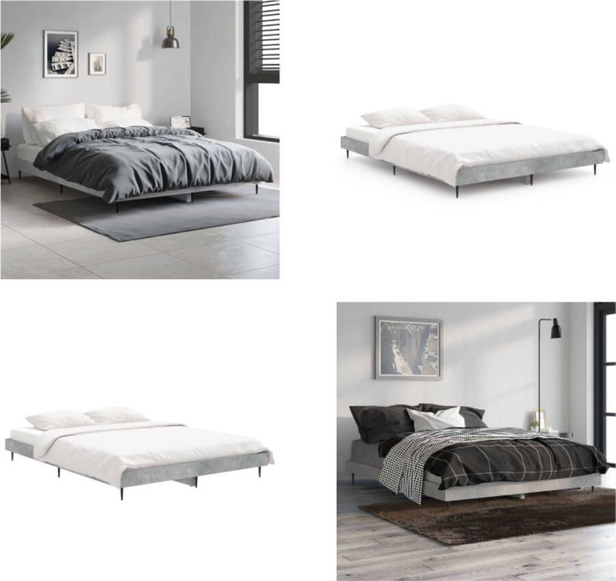 VidaXL Bedframe bewerkt hout betongrijs 135x190 cm Bedframe Bedframes Bed Frame