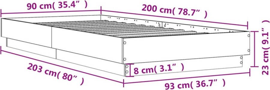 VidaXL -Bedframe-bewerkt-hout-betongrijs-90x200-cm - Foto 3