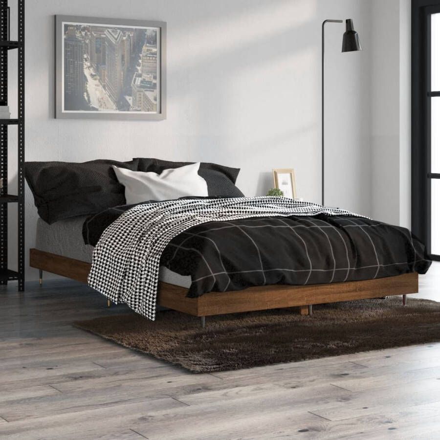 VIDAXL Bedframe zonder matras bewerkt hout bruin eikenkleur 120x190 cm - Foto 3