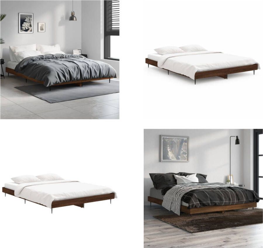 VidaXL Bedframe bewerkt hout bruineikenkleurig 140x190 cm Bedframe Bedframes Bed Frame