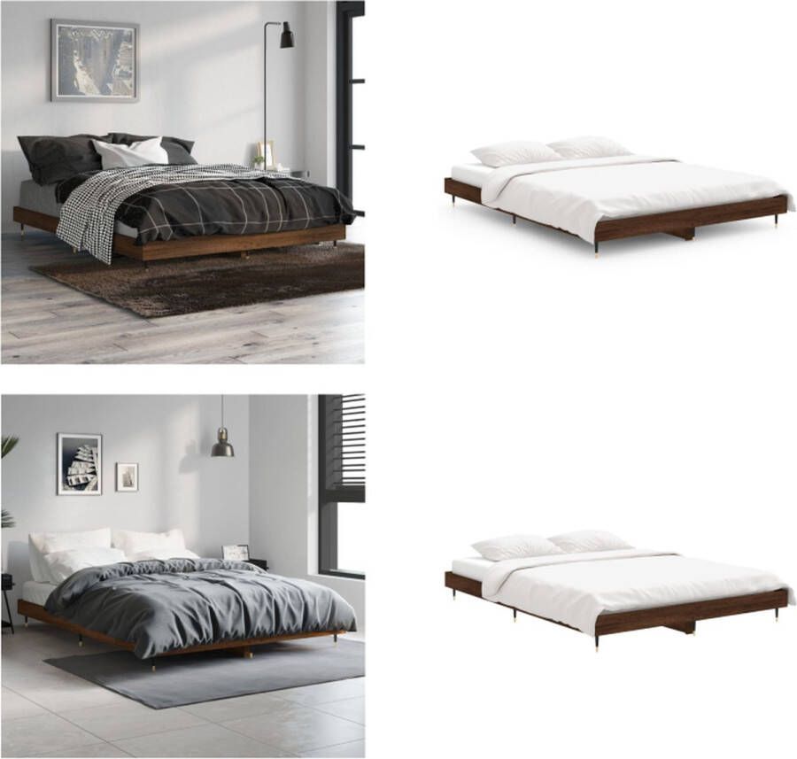 vidaXL Bedframe bewerkt hout bruineikenkleurig 140x190 cm Bedframe Bedframes Bed Frame