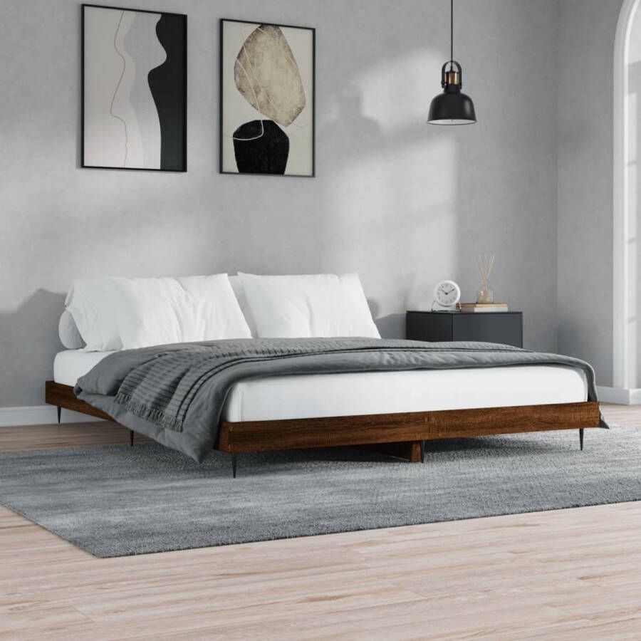 VIDAXL Bedframe zonder matras bewerkt hout bruin eikenkleur 160x200 cm - Foto 2