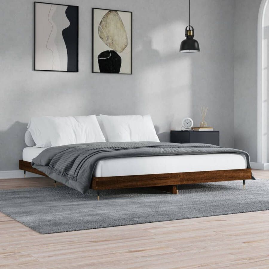 VidaXL Bedframe zonder matras 200x200 cm spaanplaat bruin eikenkleurig - Foto 3