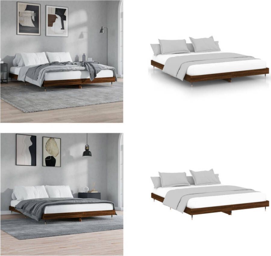 VidaXL Bedframe zonder matras 200x200 cm spaanplaat bruin eikenkleurig Bedframe Bedframes Bed Frame - Foto 4
