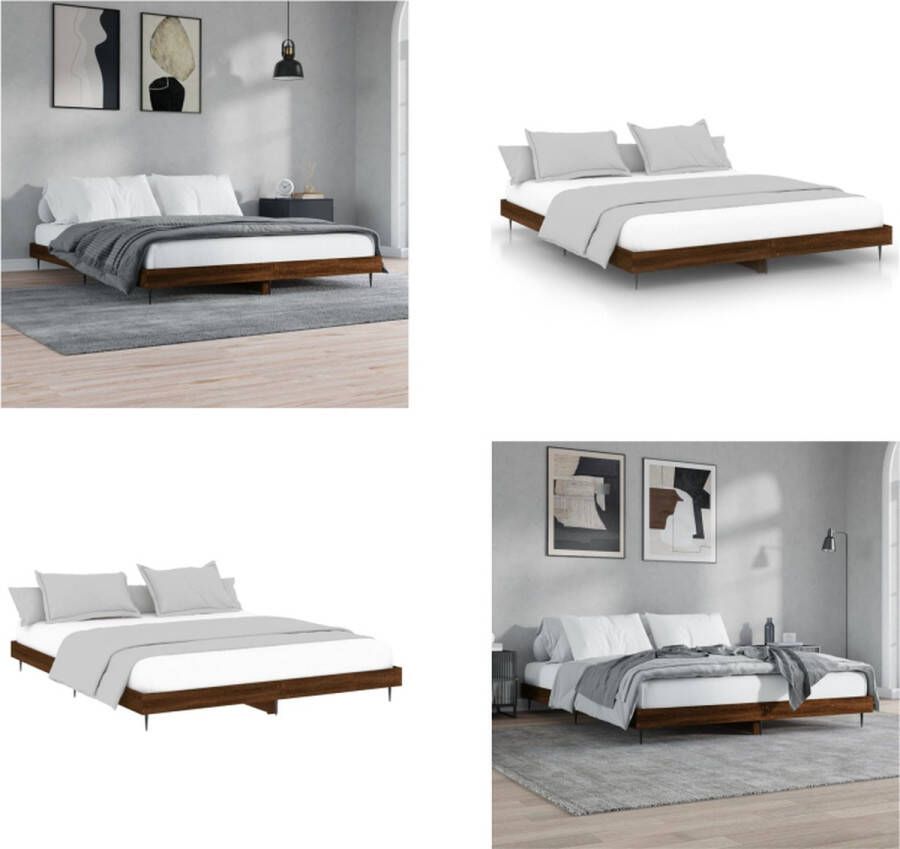 VidaXL Bedframe zonder matras 200x200 cm spaanplaat bruin eikenkleurig Bedframe Bedframes Bed Frame - Foto 5