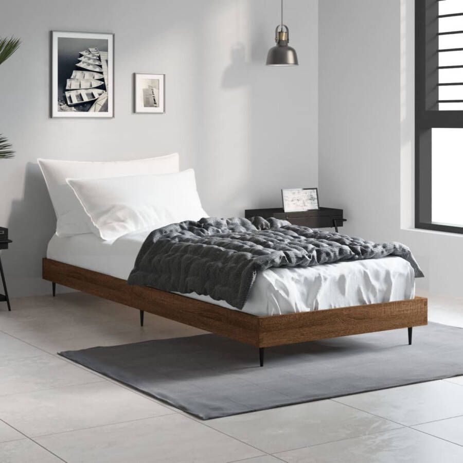 VIDAXL Bedframe zonder matras bewerkt hout bruin eikenkleur 75x190 cm - Foto 4