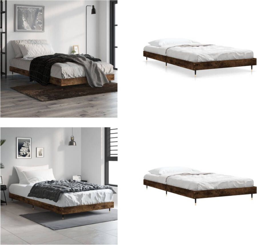 VidaXL Bedframe bewerkt hout gerookt eikenkleurig 90x190 cm Bedframe Bedframes Slaapkamermeubel Slaapmeubel