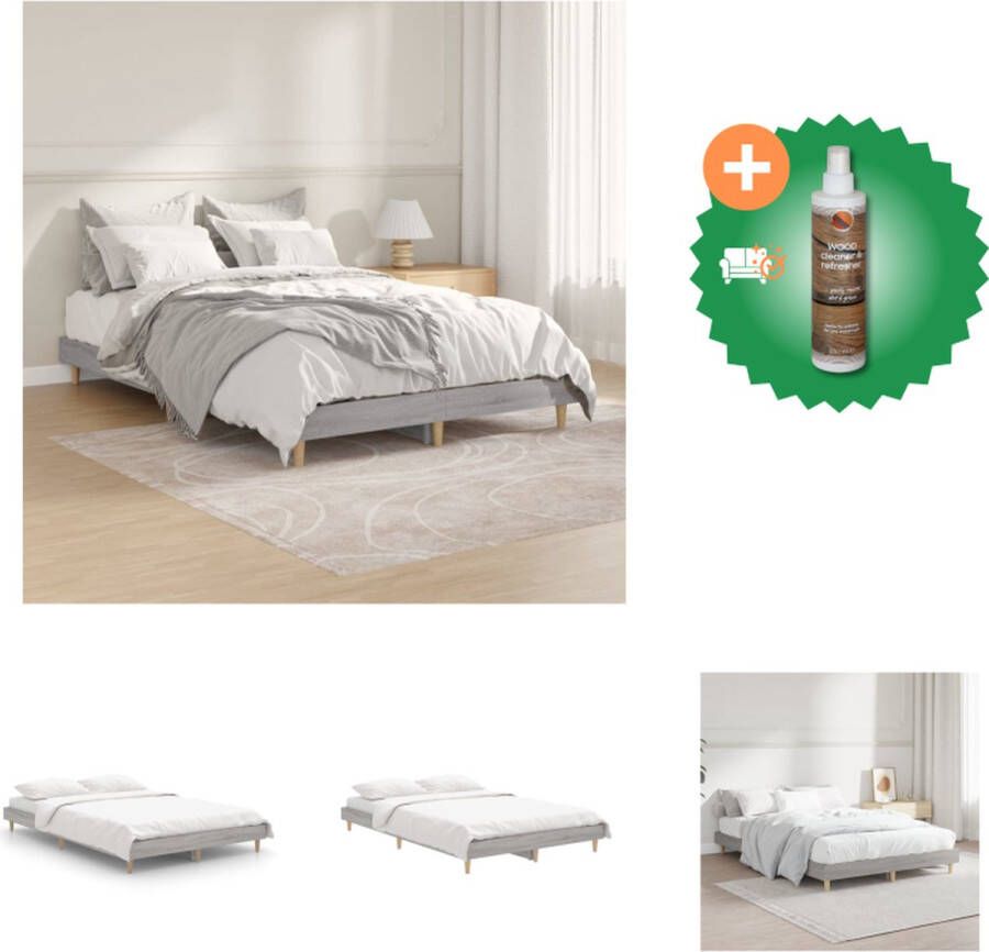 VidaXL Bedframe Hout 193 x 123 x 20 cm Grijs Sonoma Eiken Stabiel en vochtbestendig Bed Inclusief Houtreiniger en verfrisser
