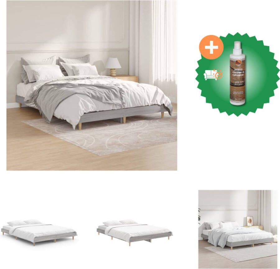 VidaXL Bedframe Duurzaam Bedframe Afmeting- 193 x 143 x 20 cm Kleur- Grijs Sonoma Eiken Materiaal- Bewerkt Hout Metaal Multiplex Montage vereist Bed Inclusief Houtreiniger en verfrisser