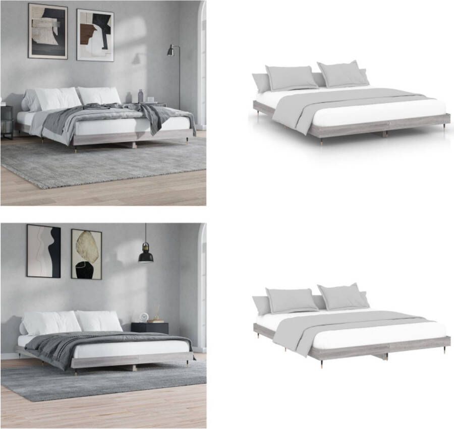 VidaXL Bedframe bewerkt hout grijs sonoma eikenkleurig 160x200 cm Bedframe Bedframes Bed Frame - Foto 3