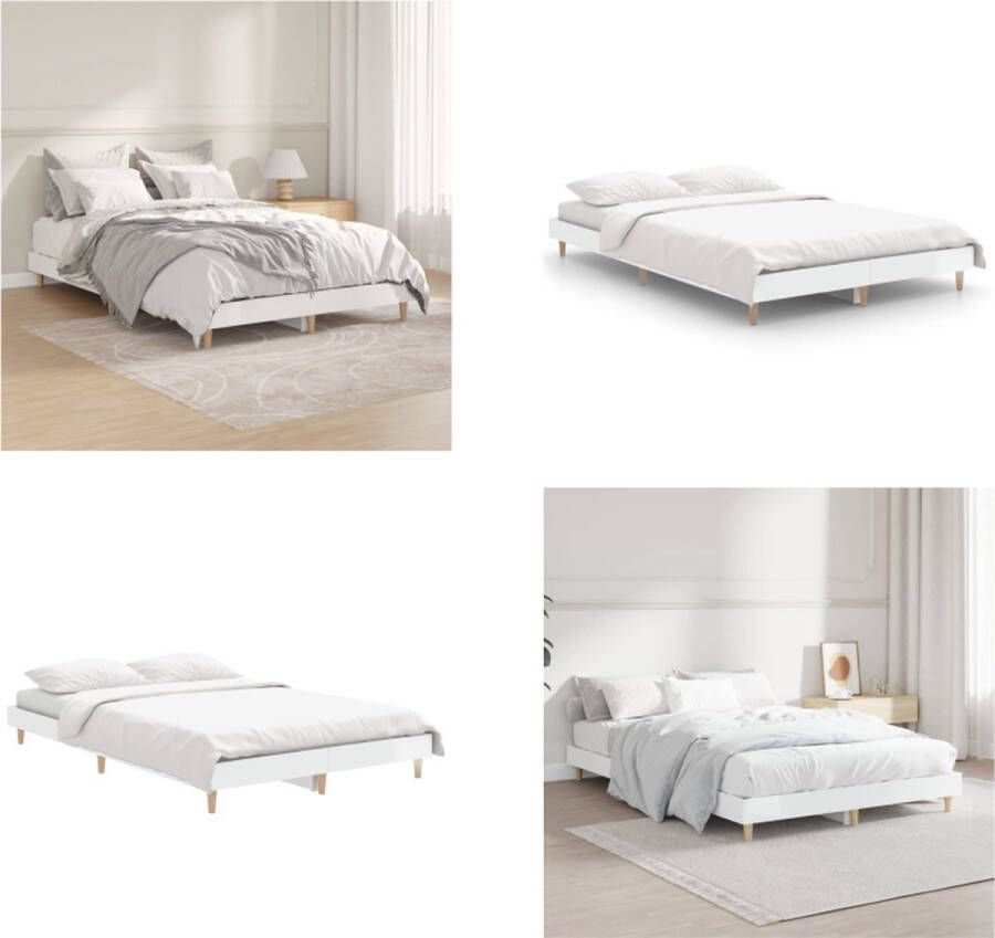 VidaXL Bedframe bewerkt hout hoogglans wit 120x190 cm Bedframe Bedframes Bed Frame