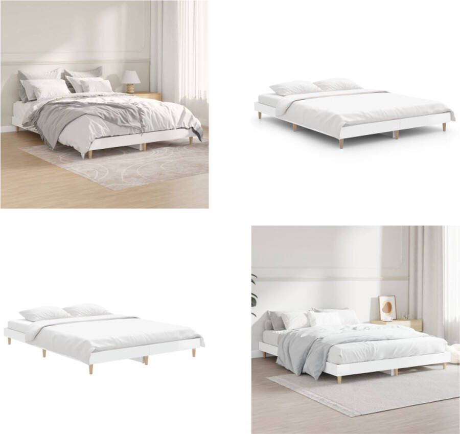 VidaXL Bedframe bewerkt hout hoogglans wit 140x190 cm Bedframe Bedframes Bed Frame