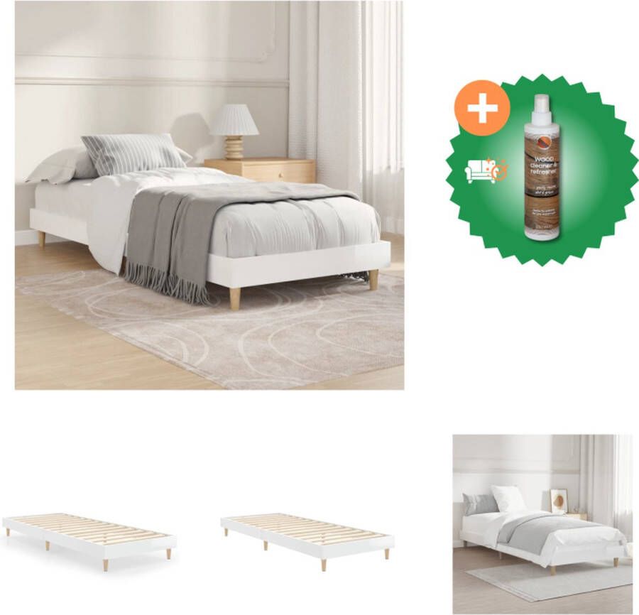 VidaXL Bed Frame Hoogglans wit 193 x 78 x 20 cm Duurzaam hout Metalen poten Multiplex lattenbodem Bed Inclusief Houtreiniger en verfrisser - Foto 2