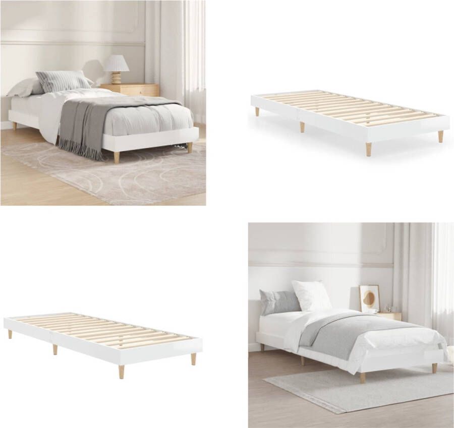 VidaXL Bedframe bewerkt hout hoogglans wit 75x190 cm Bedframe Bedframes Slaapkamermeubel Slaapmeubel