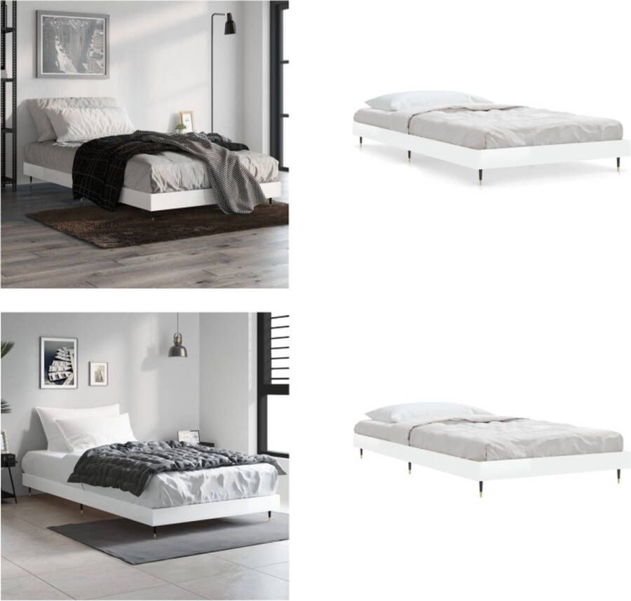 VidaXL Bedframe bewerkt hout hoogglans wit 90x200 cm Bedframe Bedframes Slaapkamermeubel Slaapmeubel - Foto 2