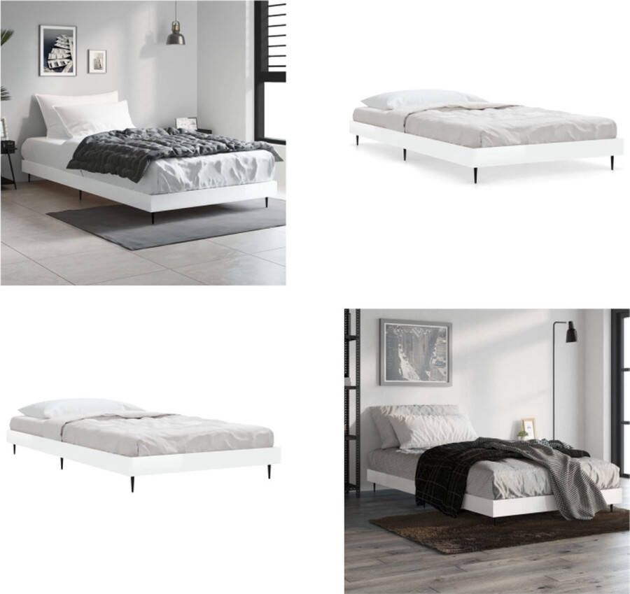 VidaXL Bedframe bewerkt hout hoogglans wit 90x200 cm Bedframe Bedframes Slaapkamermeubel Slaapmeubel